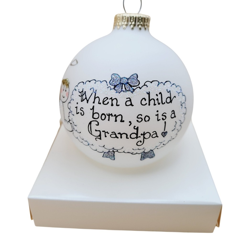 Handpainted Teresa Thibault Glass Ornament When A Child is Born so is a Grandpa - Picture 3 of 10